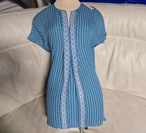 Max STUDIO Blue Patterned Women's Dress Tunic Or Bathing Suit Cover NWT